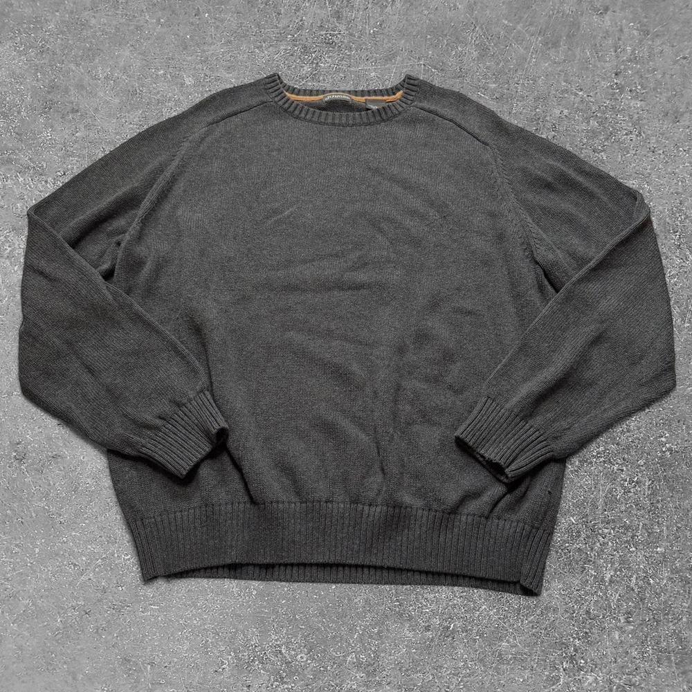 St Johns Bay Mens Gray Cotton Crewneck Sweater XL Long Sleeve Knit Pullover